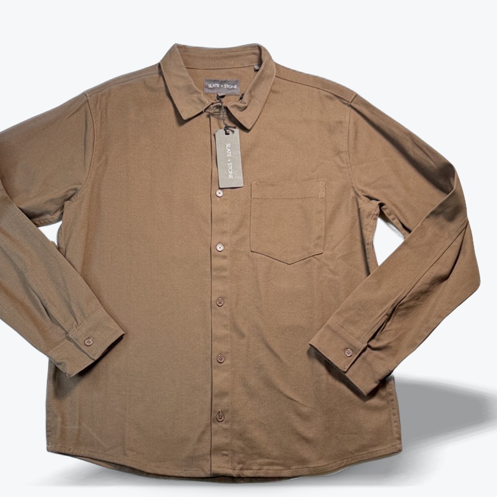 Slate & Stone Brown Denim Shacket Medium Long Sleeve Button Down Twill Shirt NWT